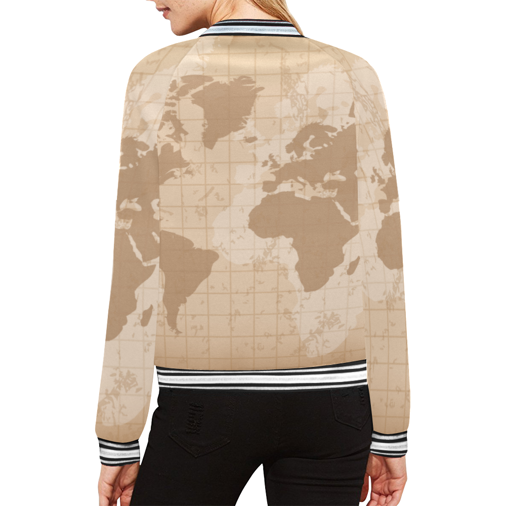 World Map All Over Print Bomber Jacket for Women (Model H21)