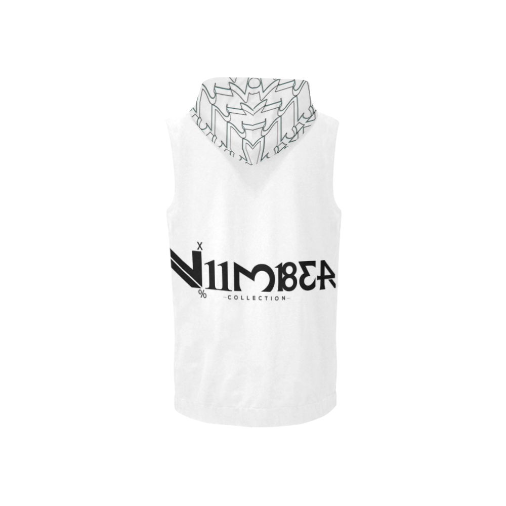 NUMBERS Collection 1234567/LOGO White/Black All Over Print Sleeveless Zip Up Hoodie for Women (Model H16)