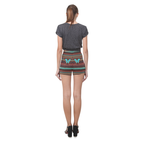 K172 Wood and Turquoise Abstract Pattern Briseis Skinny Shorts (Model L04)
