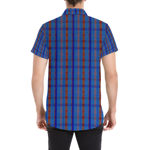 Royal Blue Plaid style Men's All Over Print Short Sleeve Shirt/Large Size (Model T53)