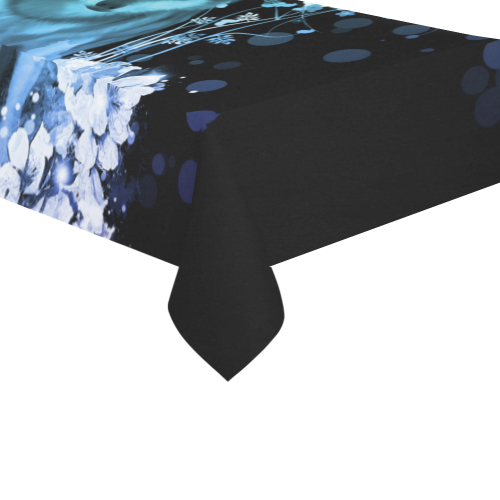 Awesome wolf with flowers Cotton Linen Tablecloth 60"x120"