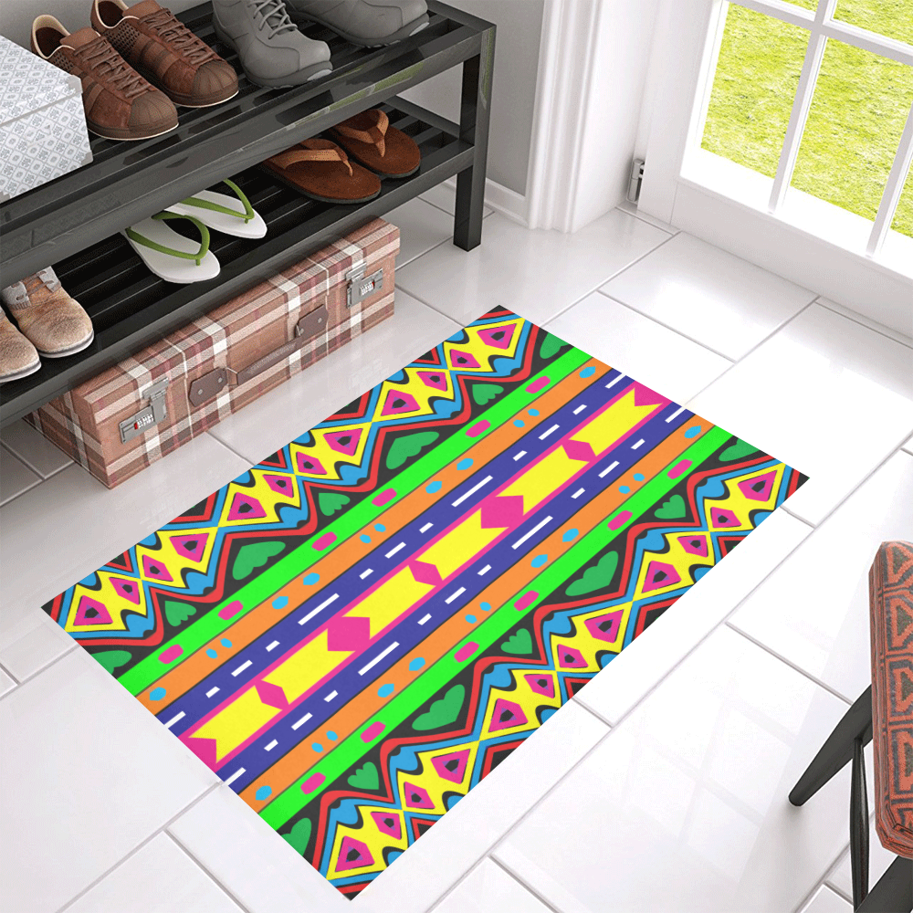 Distorted colorful shapes and stripes Azalea Doormat 30" x 18" (Sponge Material)