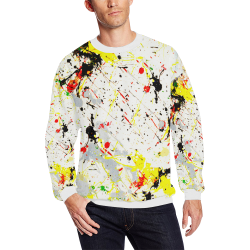 Yellow & Black Paint Splatter All Over Print Crewneck Sweatshirt for Men/Large (Model H18)