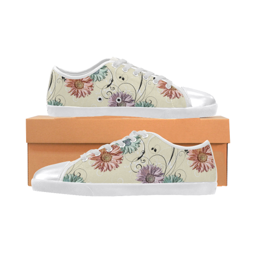 Flowers on Yellow Canvas Shoes for Women/Large Size (Model 016)