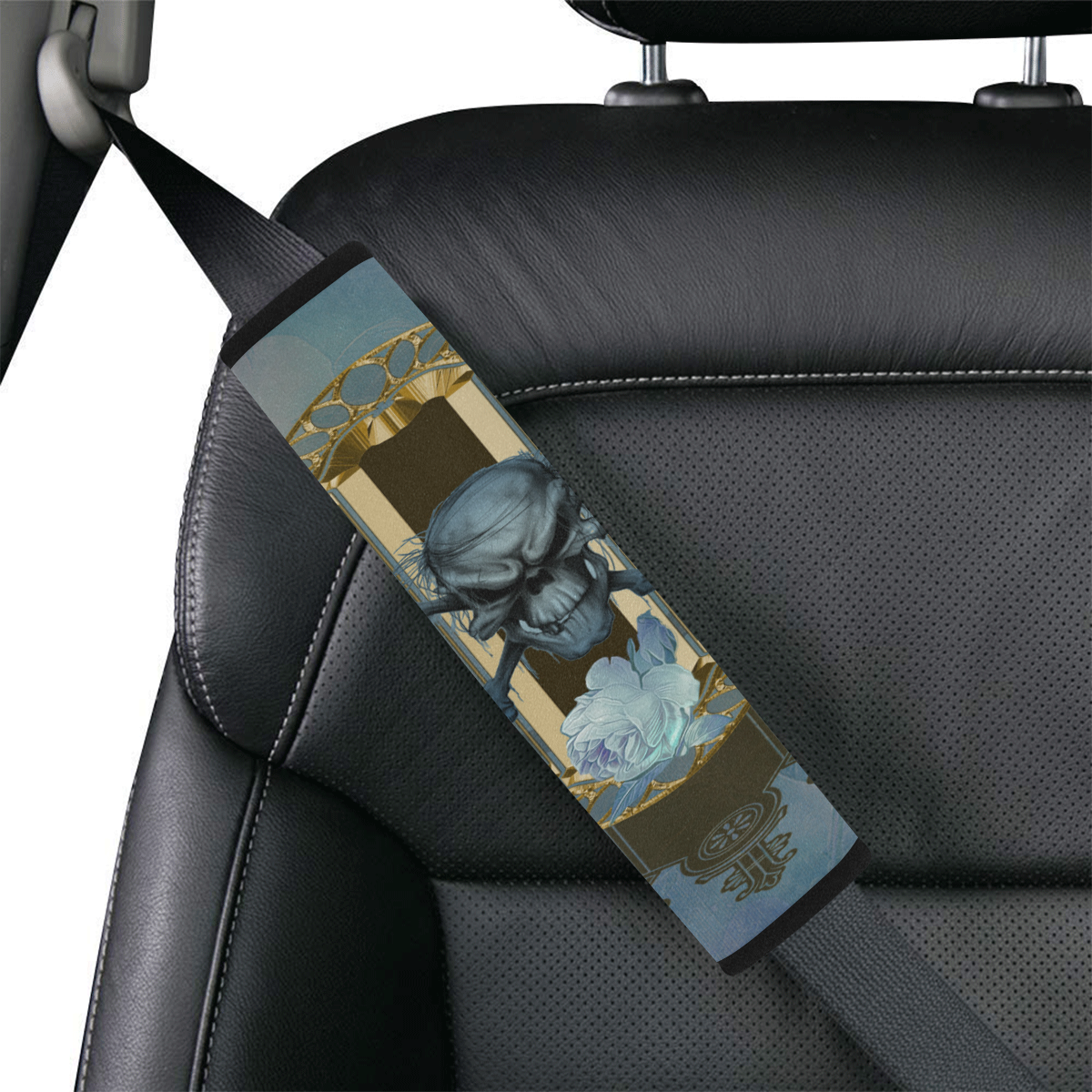 The blue skull with crow Car Seat Belt Cover 7''x12.6''
