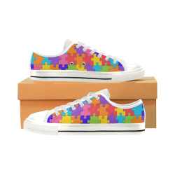 Rainbow Jigsaw Puzzle Low Top Canvas Shoes for Kid (Model 018)