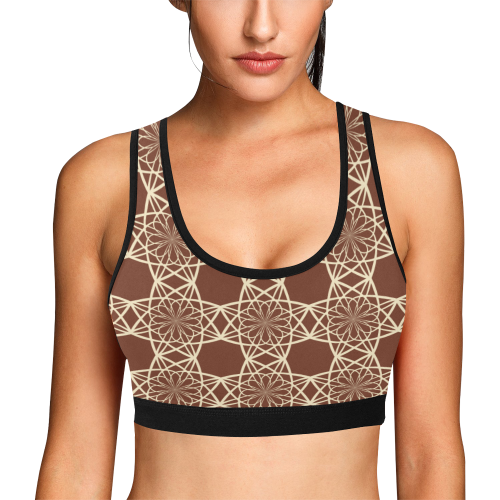 Brown and Beige Flowers Pattern Women's All Over Print Sports Bra (Model T52)