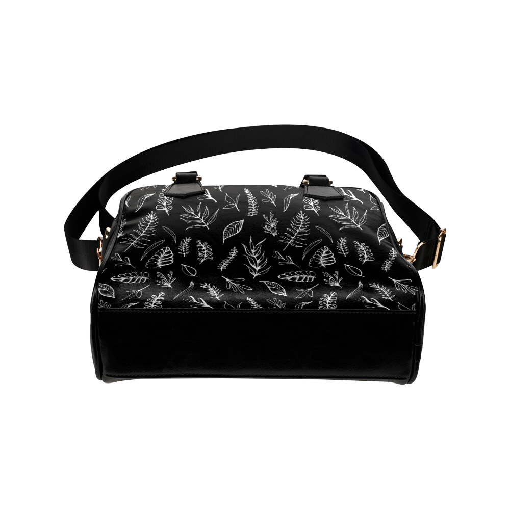 BLACK DANCING LEAVES Shoulder Handbag (Model 1634)
