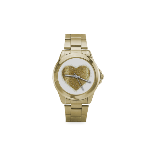 Glittery Heart White Background Custom Gilt Watch(Model 101)