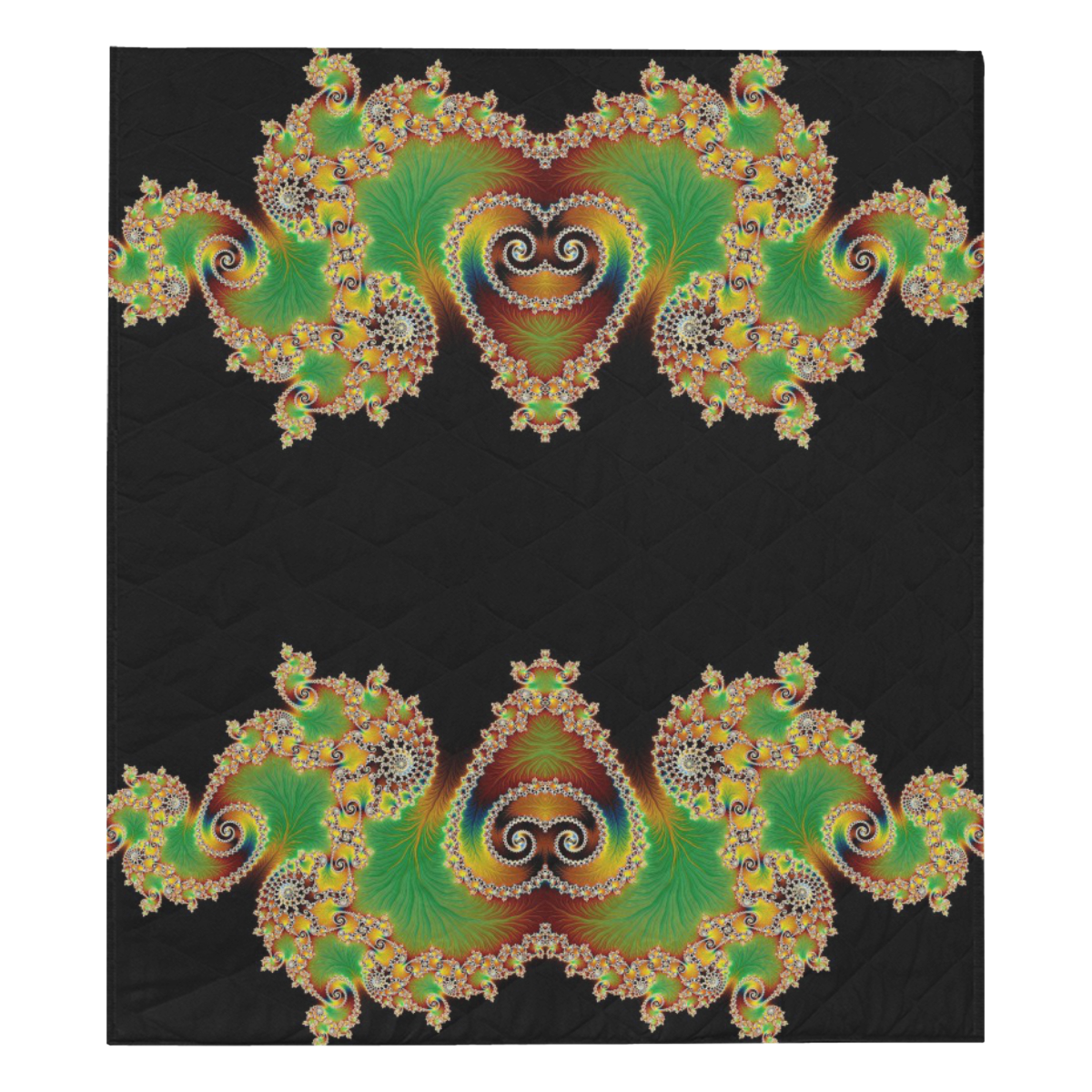 Green and Black  Hearts  Lace Fractal Abstract Quilt 70"x80"