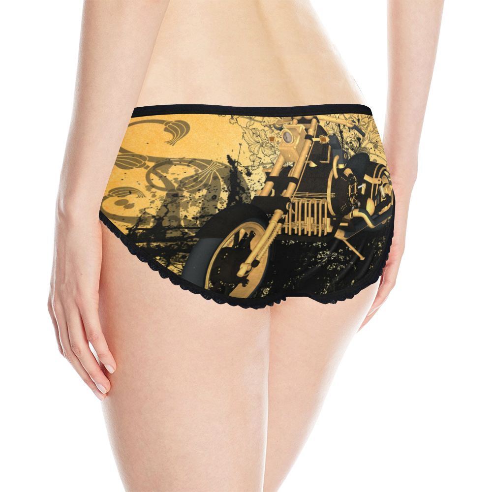 Steampunk, awesome motorcycle with floral elements Women's All Over Print Classic Briefs (Model L13)