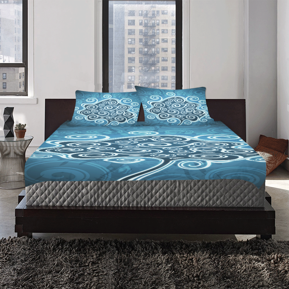 Abstract-Vintage-Floral-Blue-22 3-Piece Bedding Set