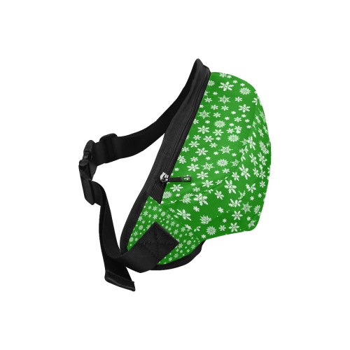 Christmas White Snowflakes on Green Fanny Pack/Large (Model 1676)