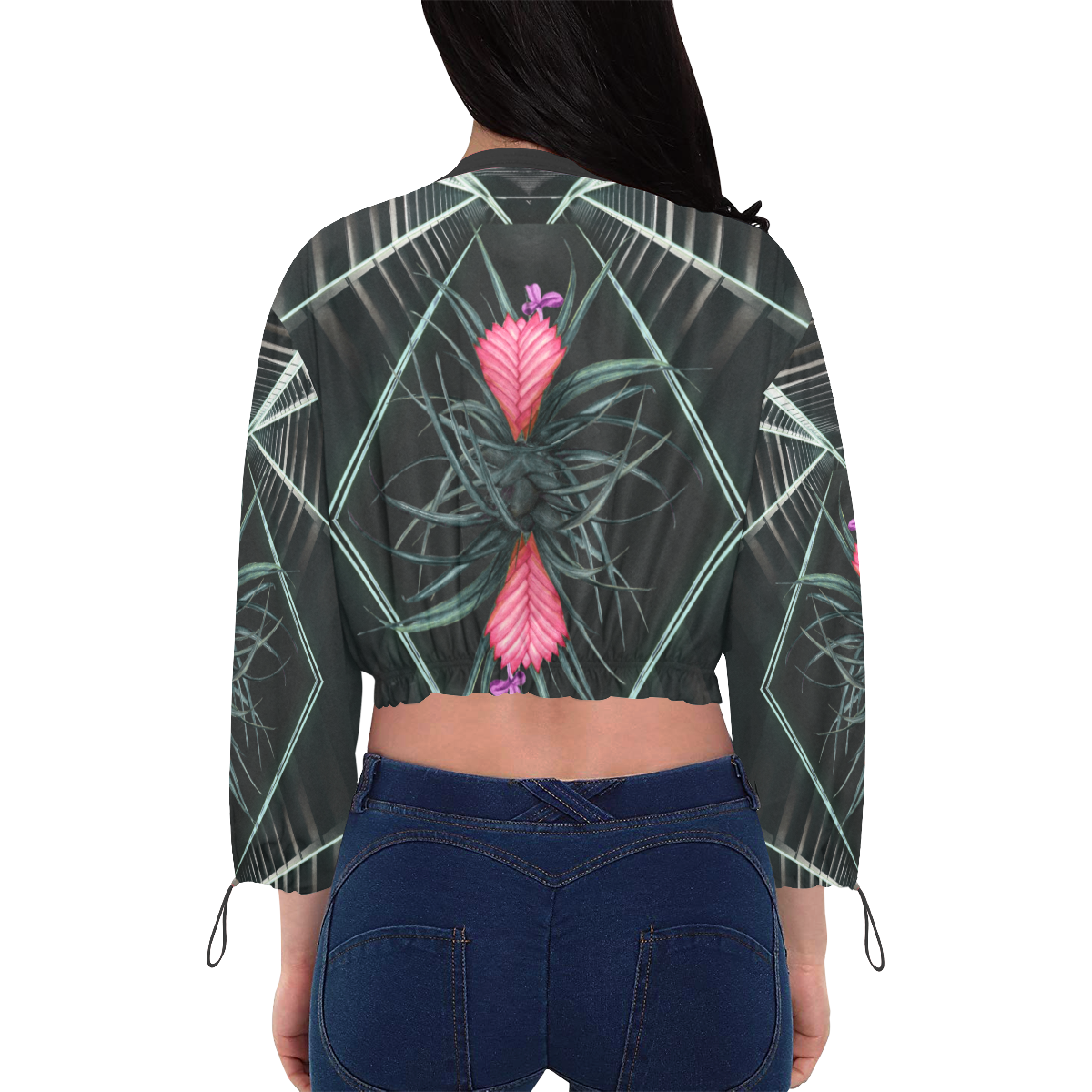 Pink Leaf Goth Cropped Chiffon Jacket for Women (Model H30)