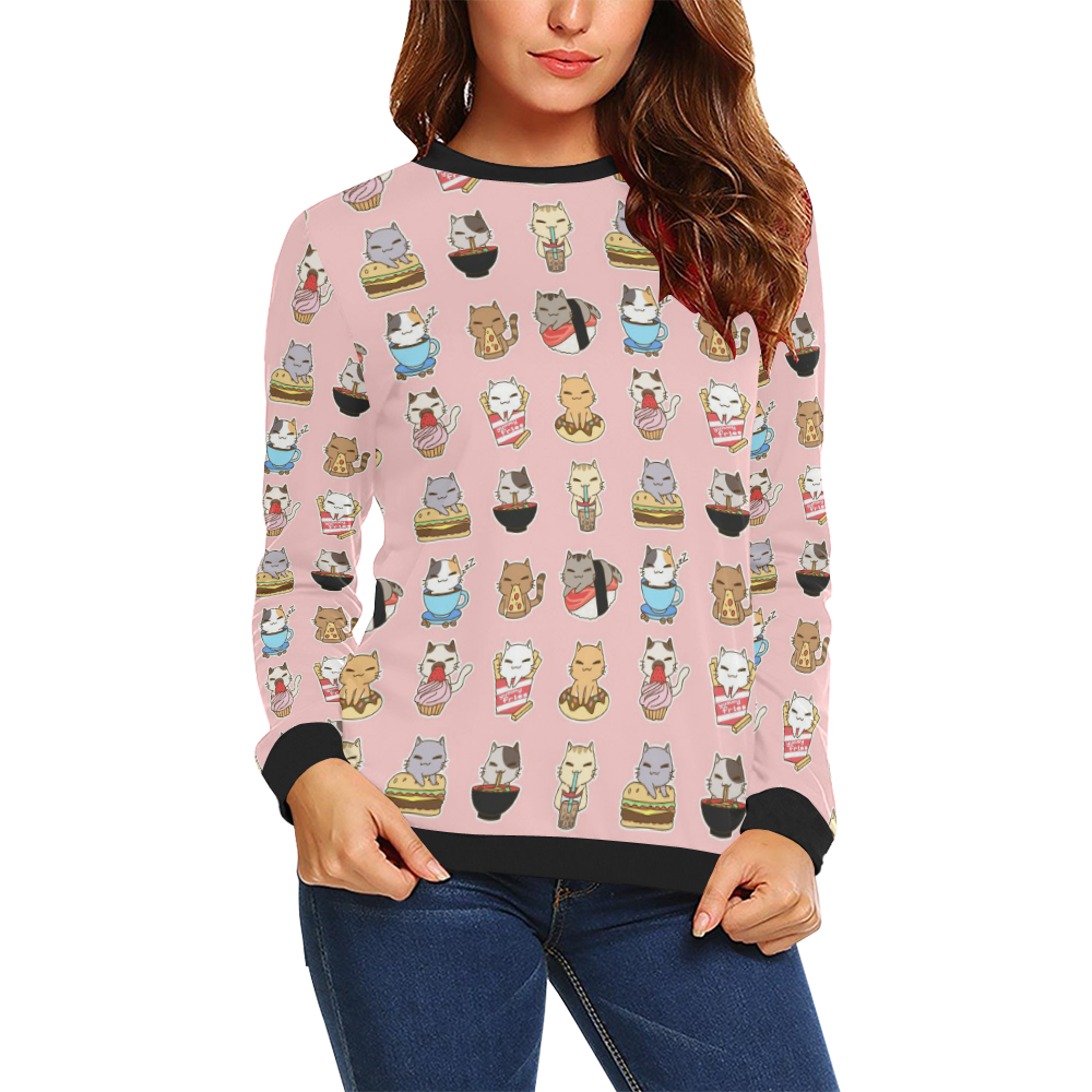 pink All Over Print Crewneck Sweatshirt for Women (Model H18)