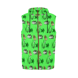 Green fishes All Over Print Sleeveless Zip Up Hoodie for Men (Model H16)