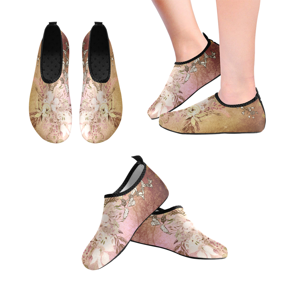 Wonderful floral design, vintage Men's Slip-On Water Shoes (Model 056)