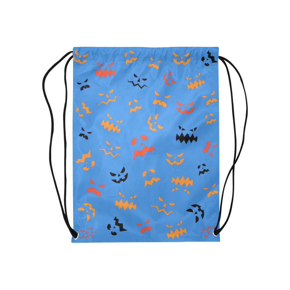 Pumpkin Faces HALLOWEEN BLUE Medium Drawstring Bag Model 1604 (Twin Sides) 13.8"(W) * 18.1"(H)