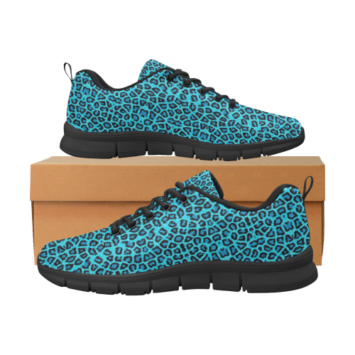 Blue Leopard + Black Women's Breathable Running Shoes/Large (Model 055)