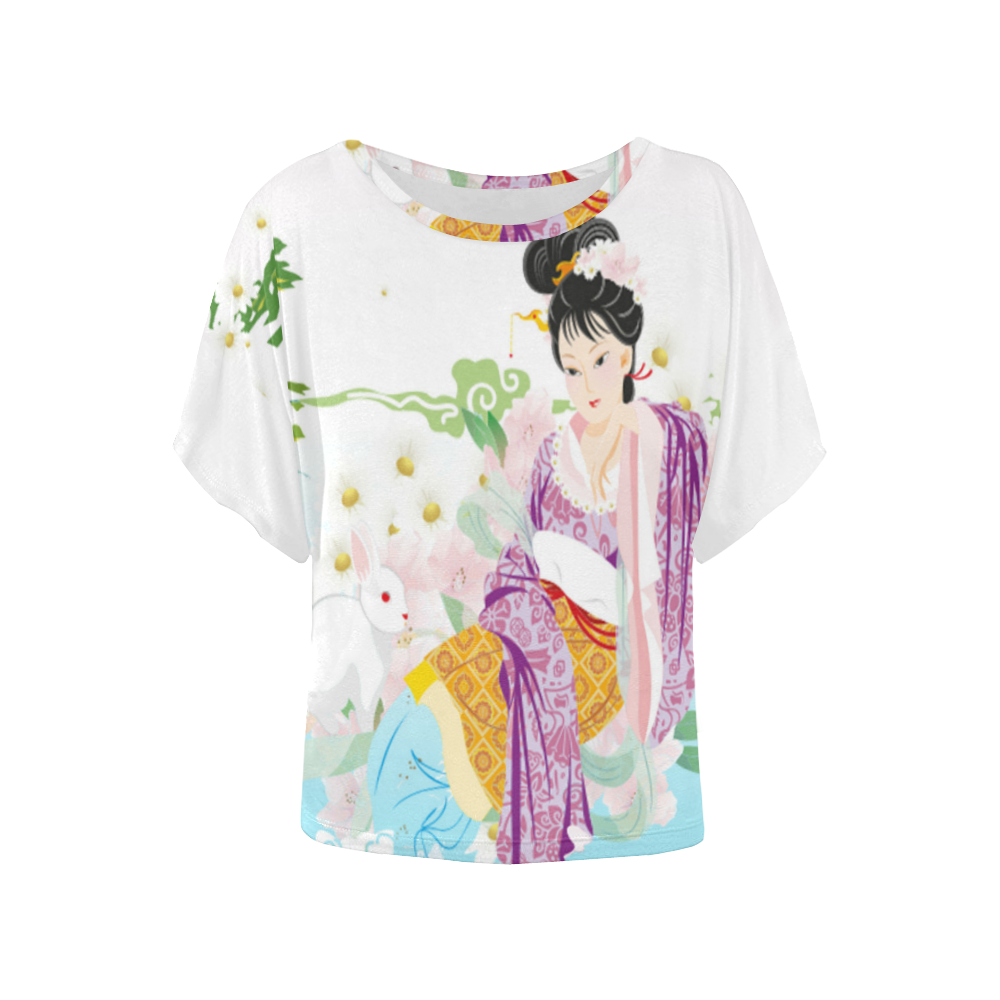 Japanese_Girl-springtime Batwing Shirt Women's Batwing-Sleeved Blouse T shirt (Model T44)