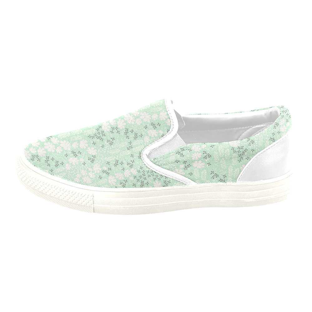 Mint Floral Pattern Men's Slip-on Canvas Shoes (Model 019)