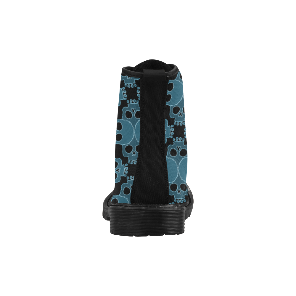 Skull Jigsaw Blue Martin Boots for Women (Black) (Model 1203H)