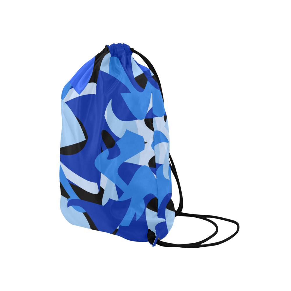 Camouflage Abstract Blue and Black Medium Drawstring Bag Model 1604 (Twin Sides) 13.8"(W) * 18.1"(H)