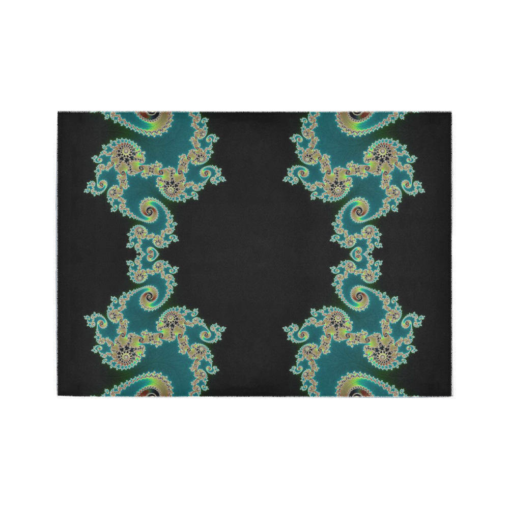Aqua and Black  Hearts Lace Fractal Abstract Area Rug7'x5'