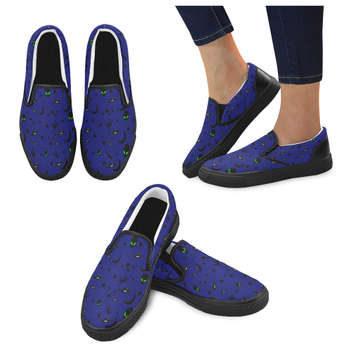 Alien Flying Saucers Stars Pattern Women's Unusual Slip-on Canvas Shoes (Model 019)
