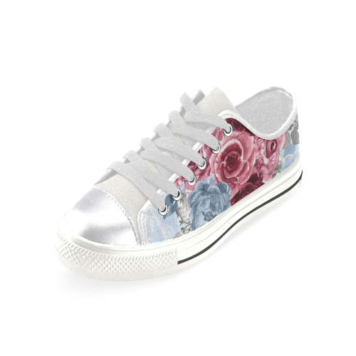 Burgundy Floral Shoes, Flower Women's Classic Canvas Shoes (Model 018)