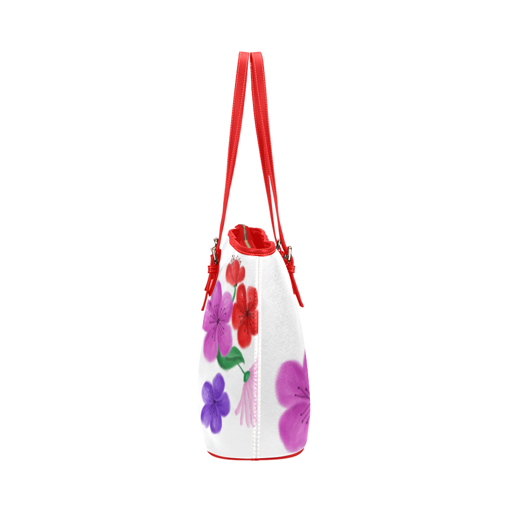 BUNCH OF FLOWERS Leather Tote Bag/Large (Model 1651)