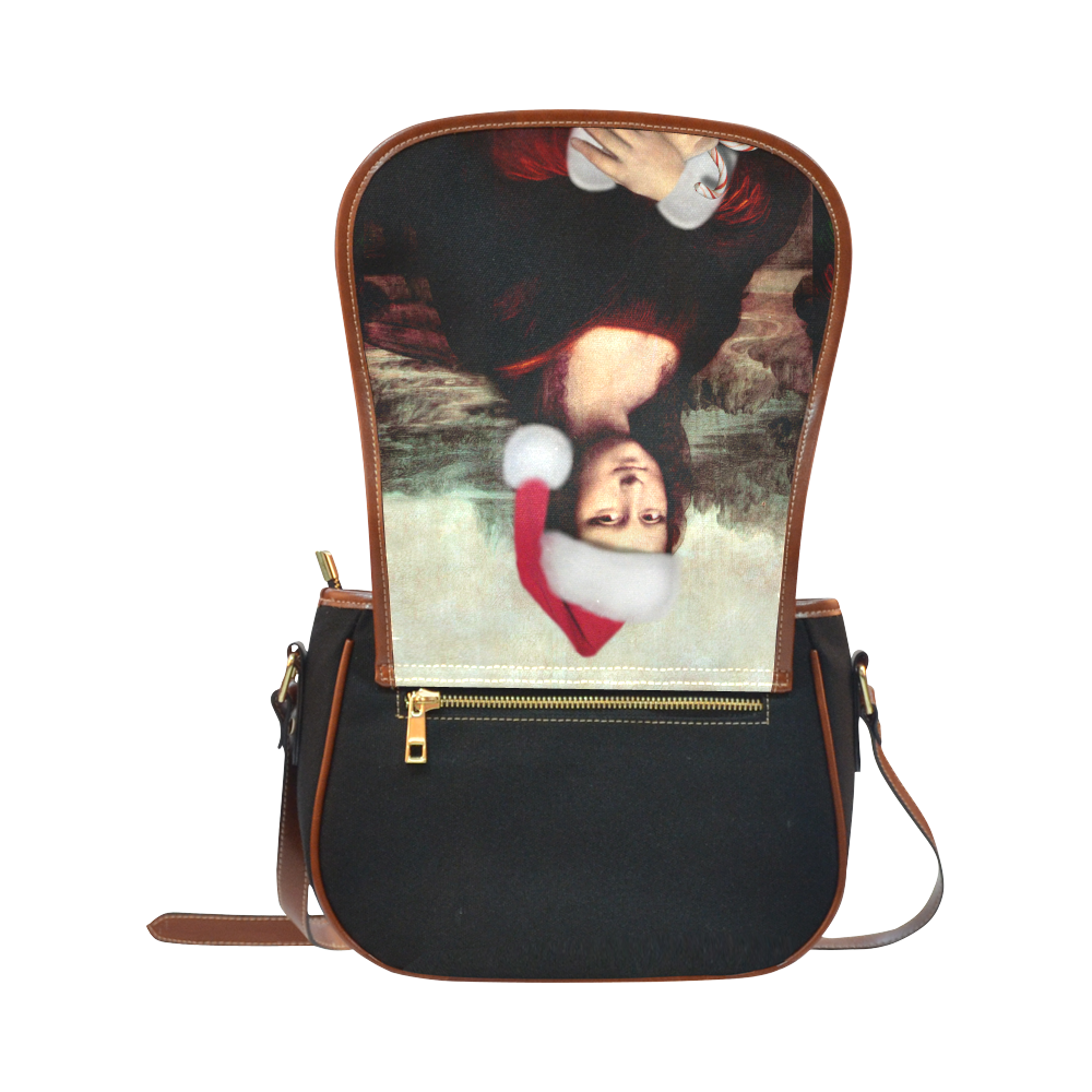 Christmas Mona Lisa with Santa Hat Saddle Bag/Small (Model 1649)(Flap Customization)