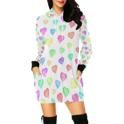 Pastel Hearts All Over Print Hoodie Mini Dress (Model H27)
