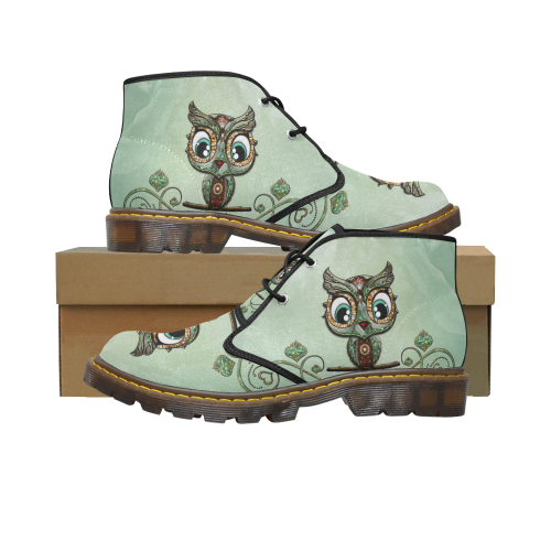 Cute little owl, diamonds Men's Canvas Chukka Boots (Model 2402-1)