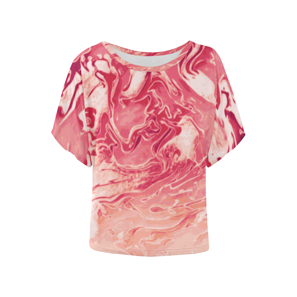 Red Wine Celebration - red pink orange abstract swirls Women's Batwing-Sleeved Blouse T shirt (Model T44)