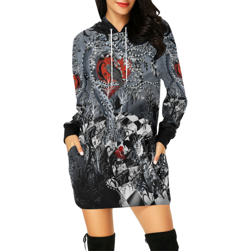 Raven Goth Print By Juleez All Over Print Hoodie Mini Dress (Model H27)