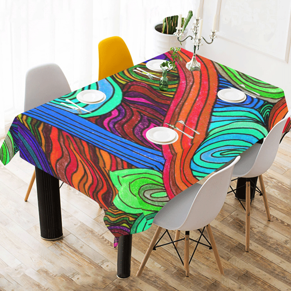 Psychedelic Lines Red Cotton Linen Tablecloth 60" x 90"