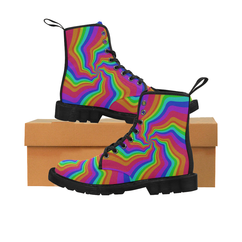 Rainbow star Martin Boots for Women (Black) (Model 1203H)