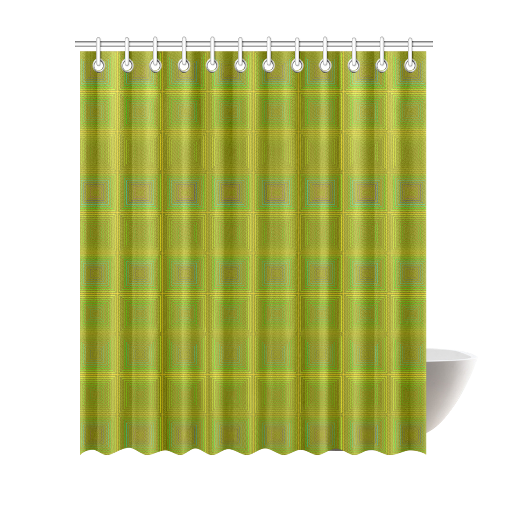 Olive green gold multicolored multiple squares Shower Curtain 72"x84"