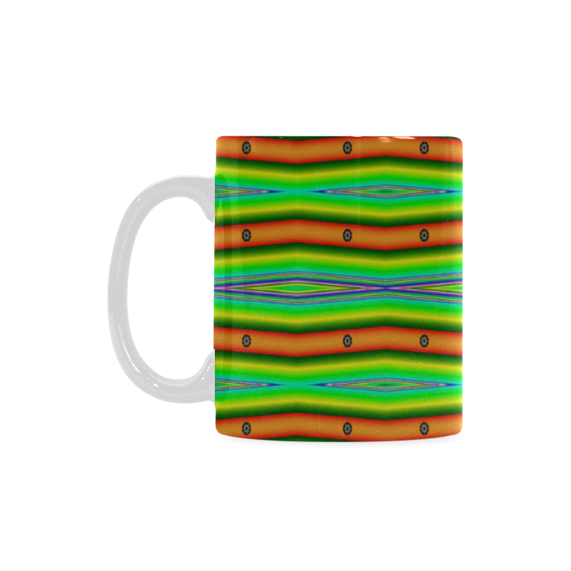 Bright Green Orange Stripes Pattern Abstract White Mug(11OZ)
