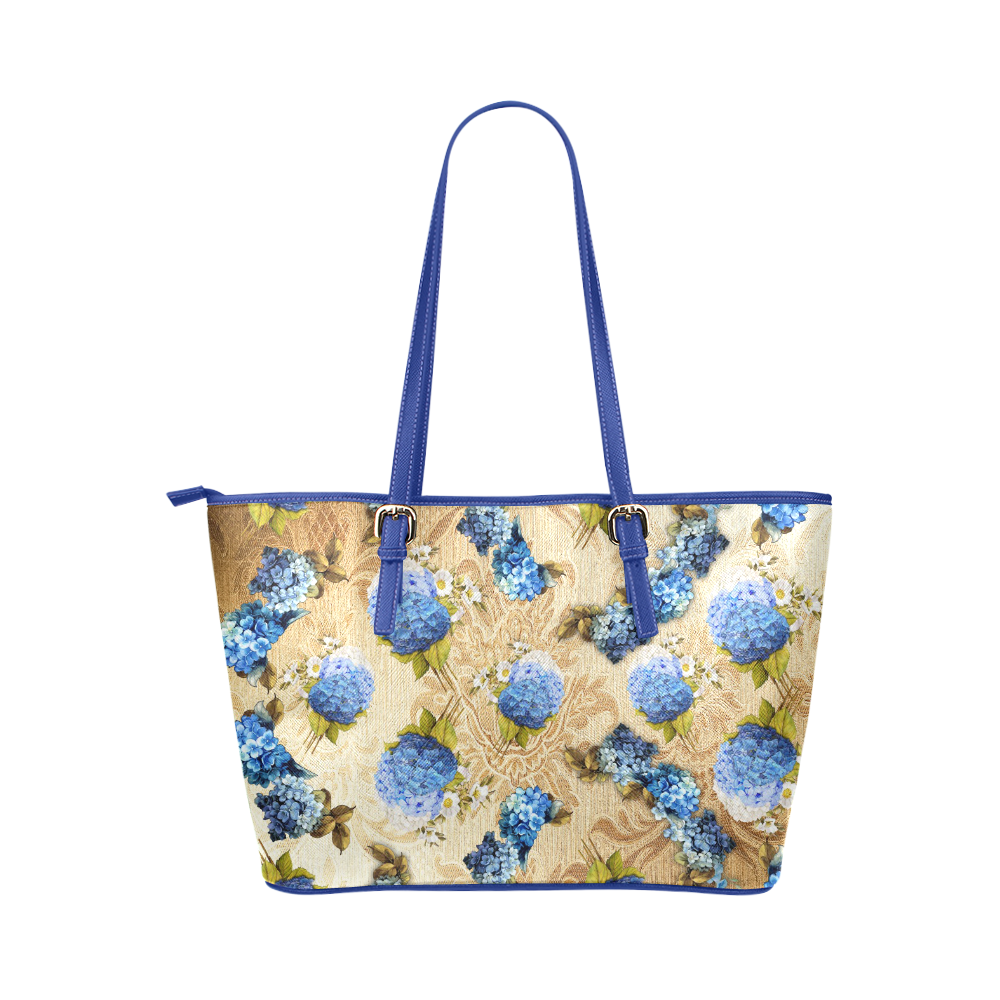watercolor Hydrangeas on VINTAGE GOLD Leather Tote Bag/Small (Model 1651)