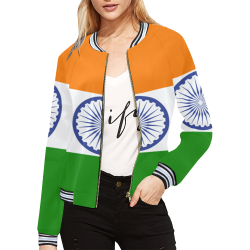 INDIA FLAG All Over Print Bomber Jacket for Women (Model H21)