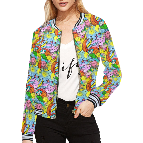 Little Bird by Nico Bielow All Over Print Bomber Jacket for Women (Model H21)