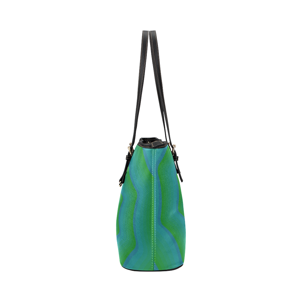 Blue green spiral Leather Tote Bag/Small (Model 1651)