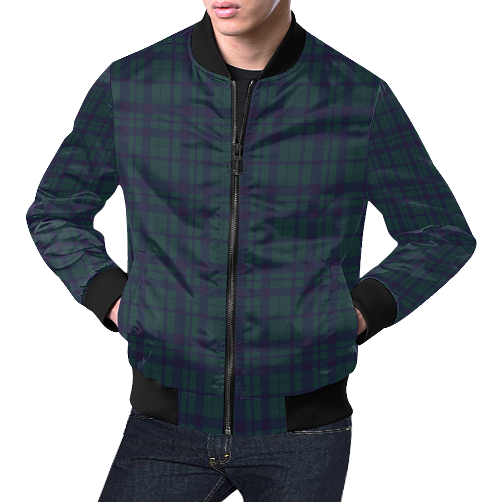 Green Plaid Rock Style All Over Print Bomber Jacket for Men (Model H19)
