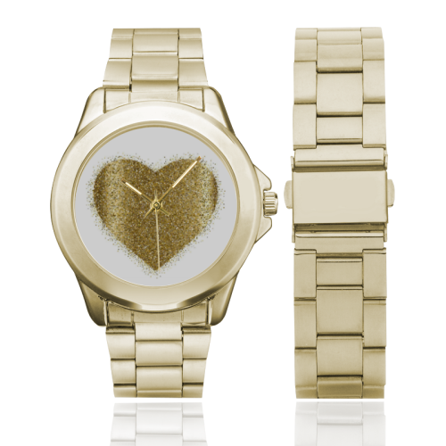 Glittery Heart White Background Custom Gilt Watch(Model 101)