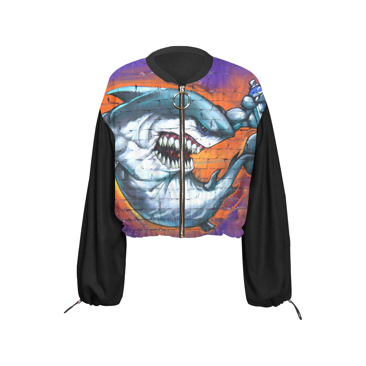 Graffiti Shark (Vest Style) Cropped Chiffon Jacket for Women (Model H30)
