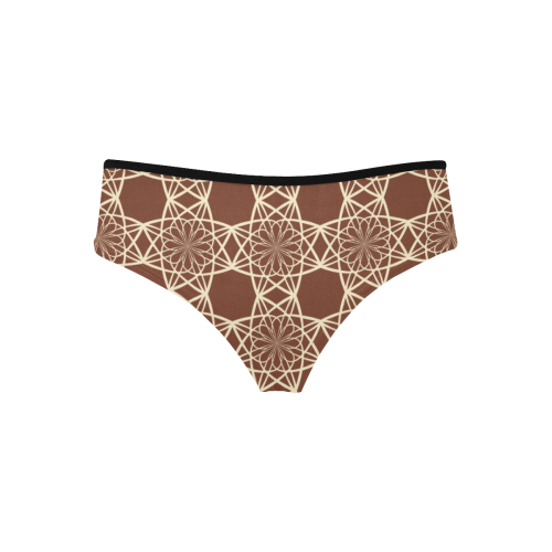 Brown and Beige Flowers Pattern Women's Hipster Panties (Model L33)