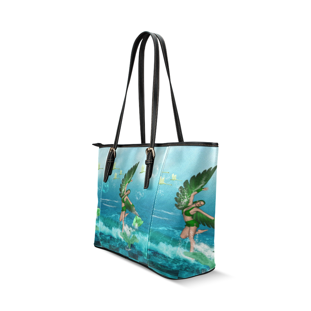 The fairy of birds Leather Tote Bag/Small (Model 1640)