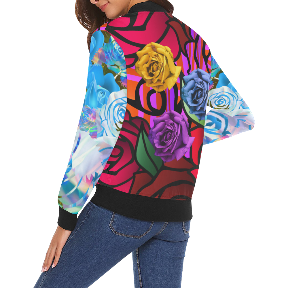 colour Floral All Over Print Bomber Jacket for Women (Model H19)